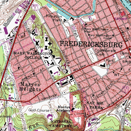 Topographic Map of Russell Hall, VA