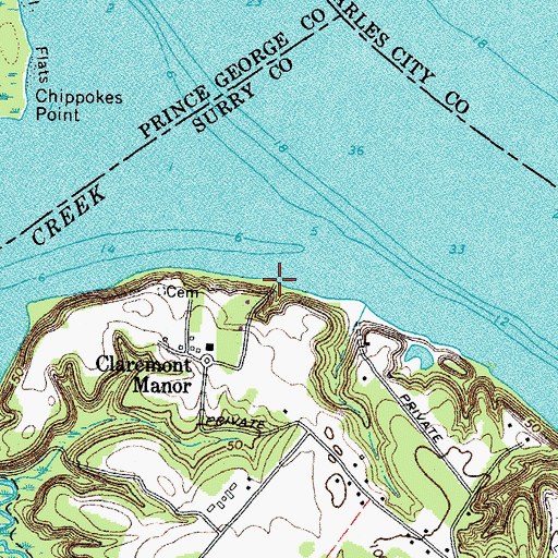 Topographic Map of Burdocks Wharf (historical), VA