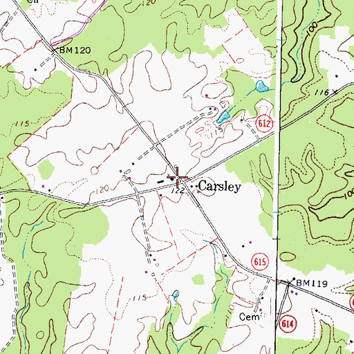 Topographic Map of Carsley Church, VA