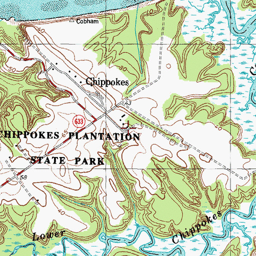 Topographic Map of Chippokes Plantation, VA
