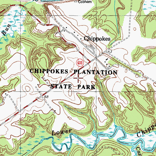 Topographic Map of Chippokes Plantation State Park, VA
