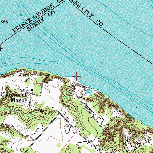 Topographic Map of Claremont Point, VA