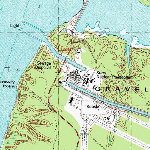 Topographic Map of Surry Nuclear Powerplant, VA