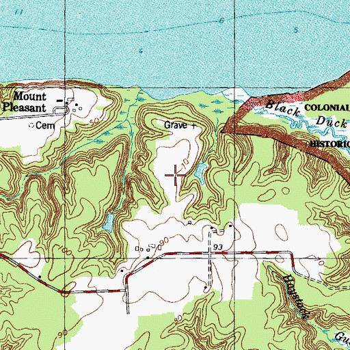 Topographic Map of Swanns Point Plantation Cemetery, VA