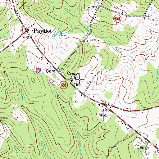 Topographic Map of Craigs Church Baptist Church Cemetery, VA