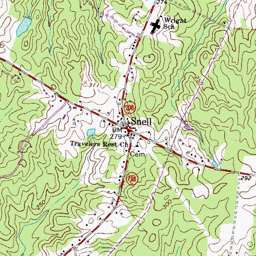 Topographic Map of Snell Post Office, VA