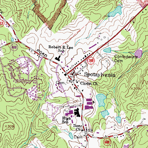 Topographic Map of Spotsylvania County Courthouse, VA