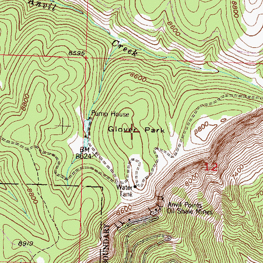 Topographic Map of Glover Park, CO