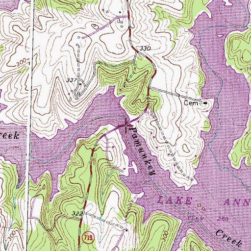 Topographic Map of Dillards Bridge, VA