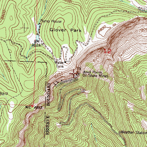 Topographic Map of Anvil Points Oil Shale Mines, CO