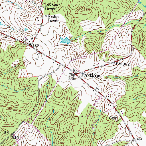 Topographic Map of Partlow Post Office, VA