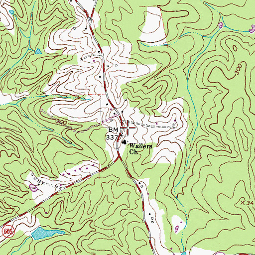 Topographic Map of Wallers Baptist Church Cemetery, VA