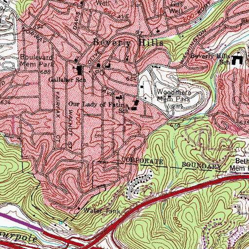 Topographic Map of Beverly Hills, WV