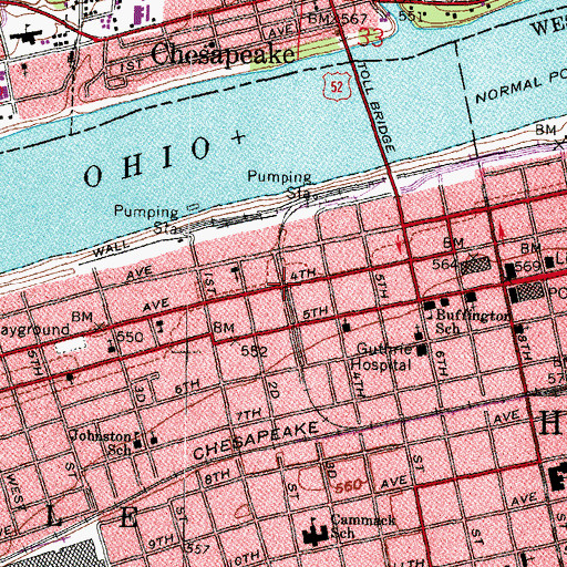 Topographic Map of Brownstown (historical), WV