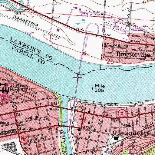 Topographic Map of East Huntington Bridge, WV