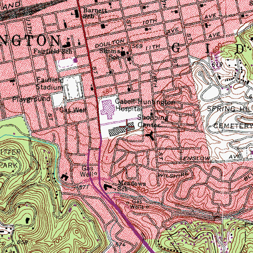 Topographic Map of Fairfield Plaza Shopping Center, WV