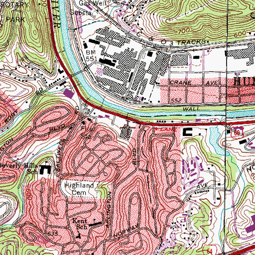 Topographic Map of Harts Family Shopping Center, WV