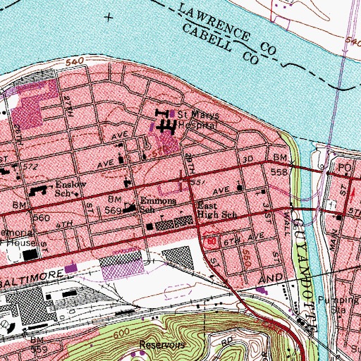 Topographic Map of Huntington Plaza Shopping Center, WV