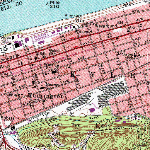 Topographic Map of Ninth Street West Historic District, WV
