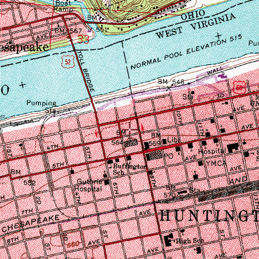 Topographic Map of West End School (historical), WV