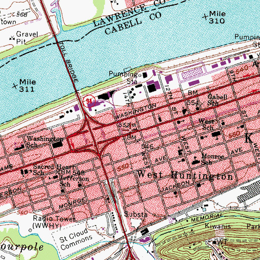 Topographic Map of West Huntington Post Office (historical), WV