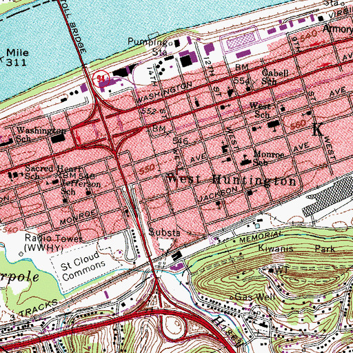 Topographic Map of Westland Plaza Shopping Center, WV