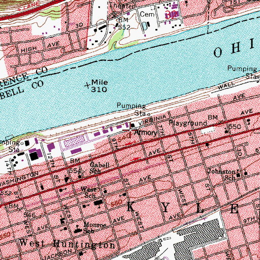 Topographic Map of Cabell County Detention Home for Children, WV
