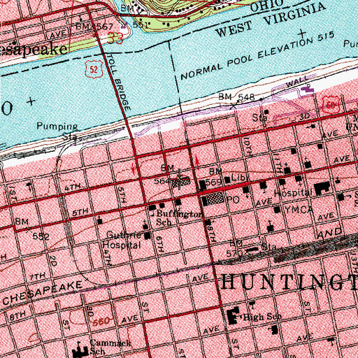 Topographic Map of Cabell County Jail (historical), WV