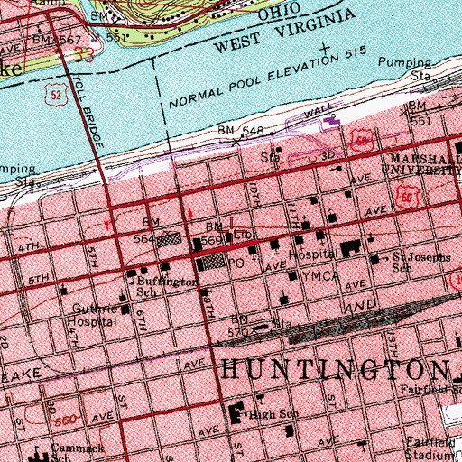 Topographic Map of Cabell County Public Library, WV
