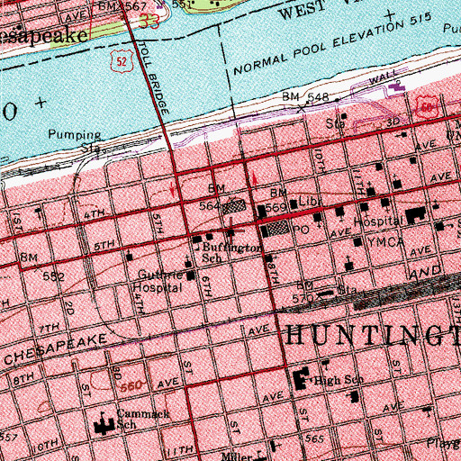 Topographic Map of First Congregational Church, WV
