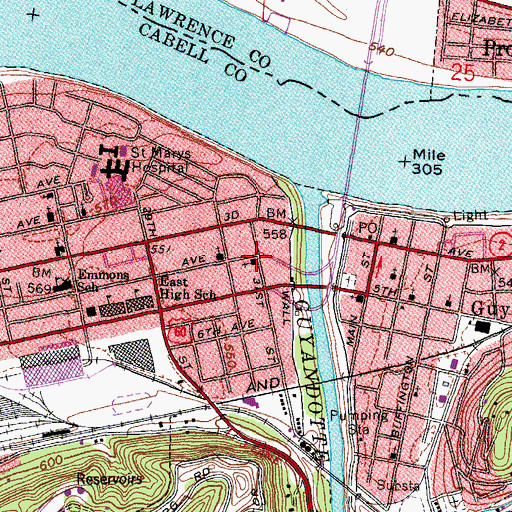 Topographic Map of Fourth Avenue Evangelical United Brethren Church (historical), WV
