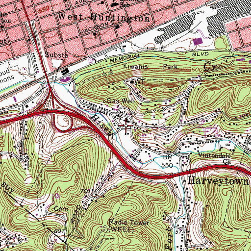 Topographic Map of Harveytown Cemetery, WV