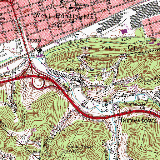 Topographic Map of Harveytown Elementary School (historical), WV