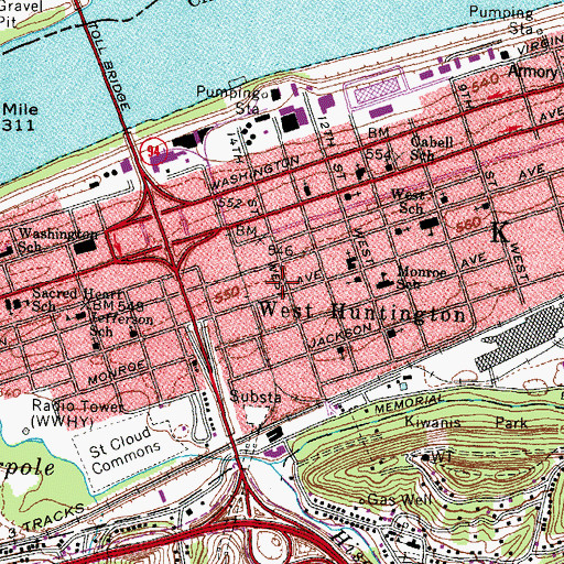 Topographic Map of Henrietta Payne Memorial Boys Club of Huntington, WV
