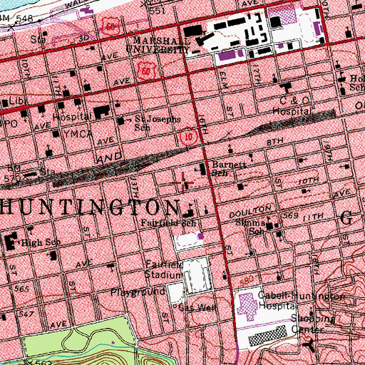 Topographic Map of Huntington Downtown Historic District, WV