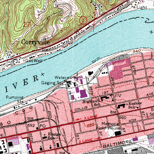 Topographic Map of Huntington Waterworks, WV