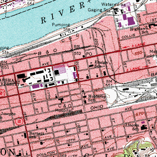 Topographic Map of Twentieth Street Baptist Church, WV
