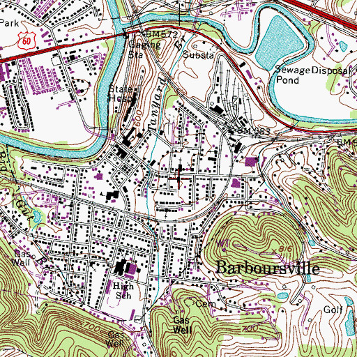 Topographic Map of Barboursville Baptist Church, WV