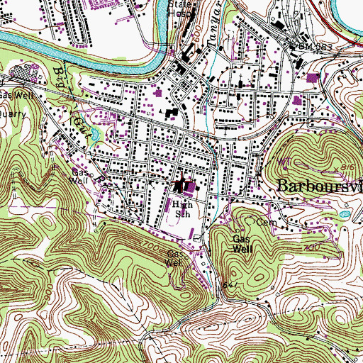 Topographic Map of Barboursville High School (historical), WV
