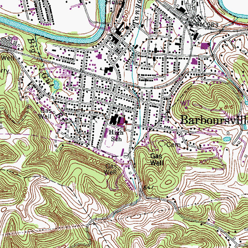 Topographic Map of Barboursville Middle School, WV