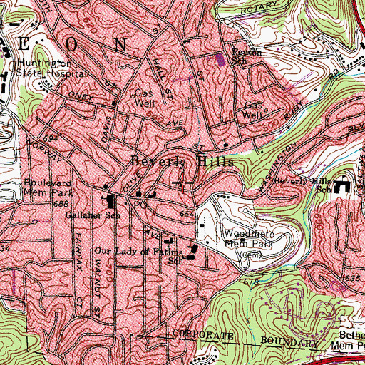 Topographic Map of Beverly Hills Baptist Church, WV