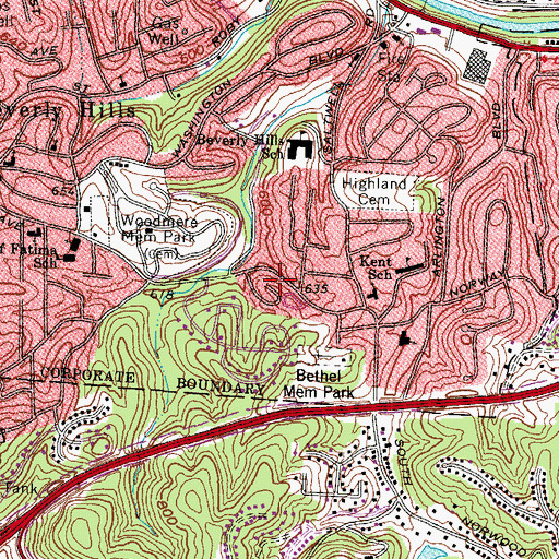 Topographic Map of Beverly Hills Church of Christ, WV