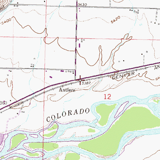 Topographic Map of Antlers, CO