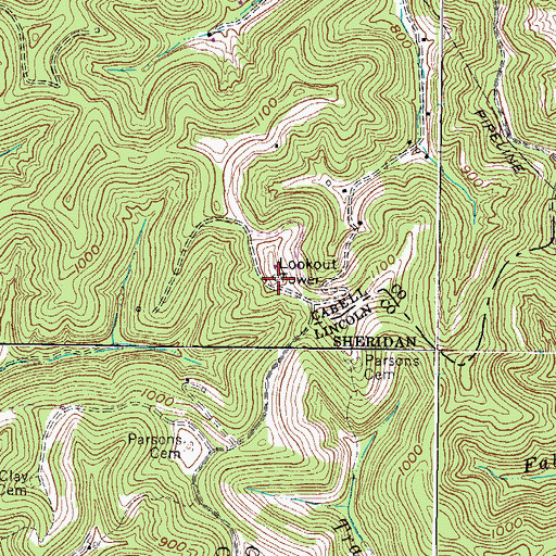 Topographic Map of Cabell Lookout Tower, WV