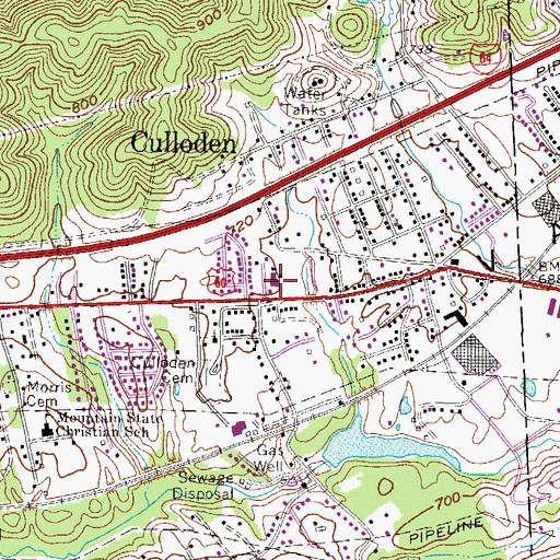Topographic Map of Culloden Elementary School, WV