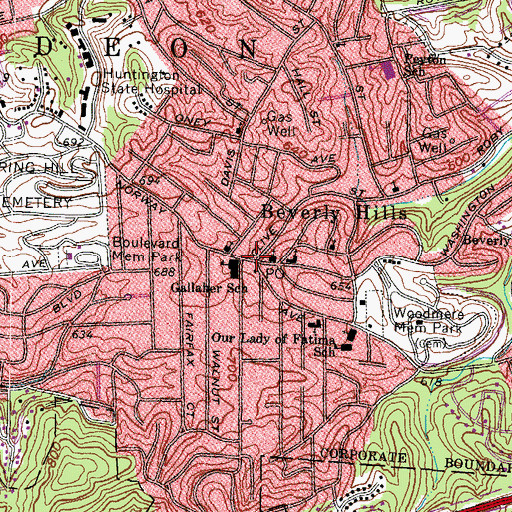 Topographic Map of Gallaher Village Branch Cabell County Public Library, WV