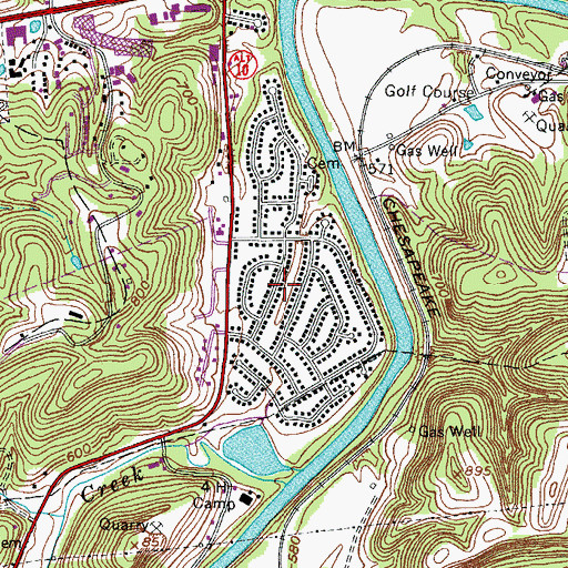 Topographic Map of Guyan Estates, WV