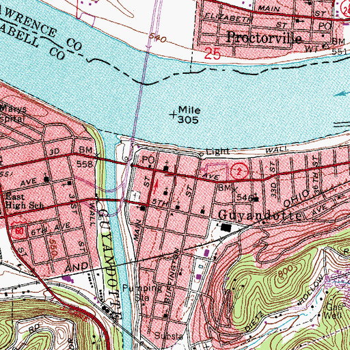 Topographic Map of Guyandotte Branch Cabell County Public Library, WV