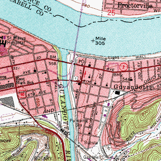 Topographic Map of Guyandotte Methodist Church, WV