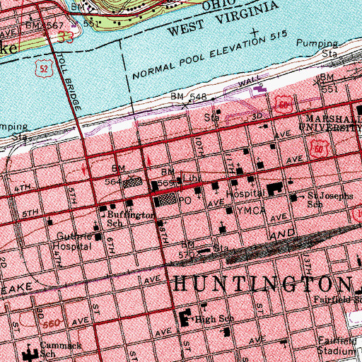 Topographic Map of Huntington Junior College, WV
